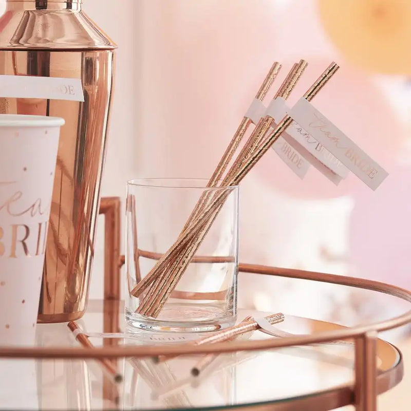 Blush Hen 'Team Bride' Flag Paper Straws (x16) Hen Party