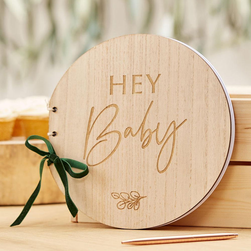 Botanical Wooden Hey Baby Guest Book