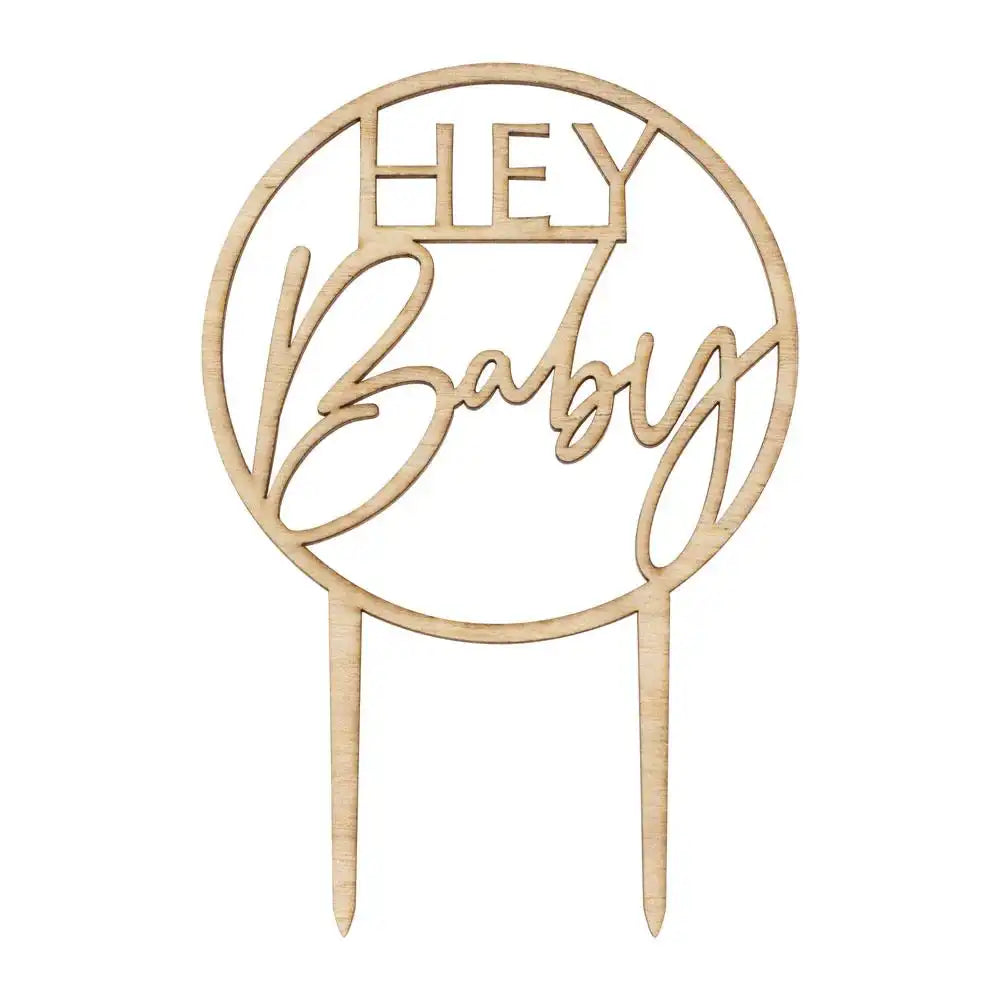 Botanical Wooden Hey Baby Cake Topper Baby Shower