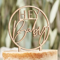 Botanical Wooden Hey Baby Cake Topper Baby Shower