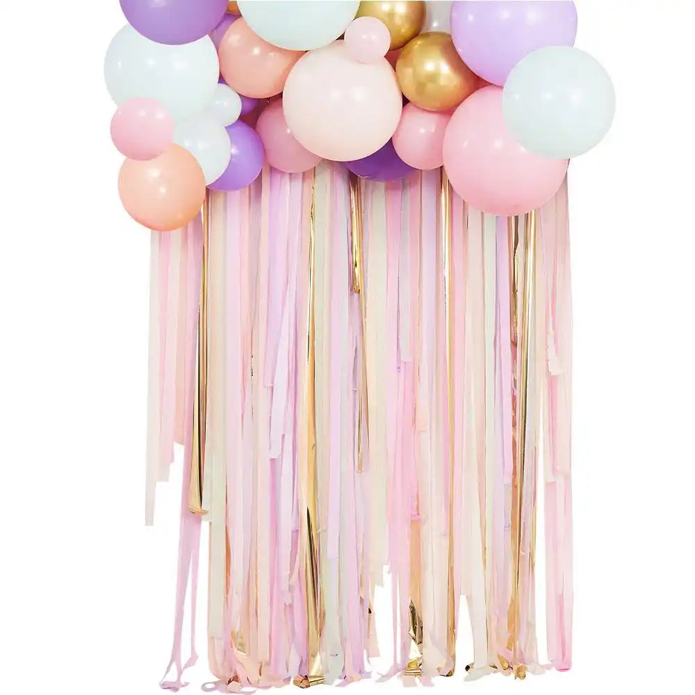 Pastel Gold Streamer & Balloon Backdrop Personalised Balloons