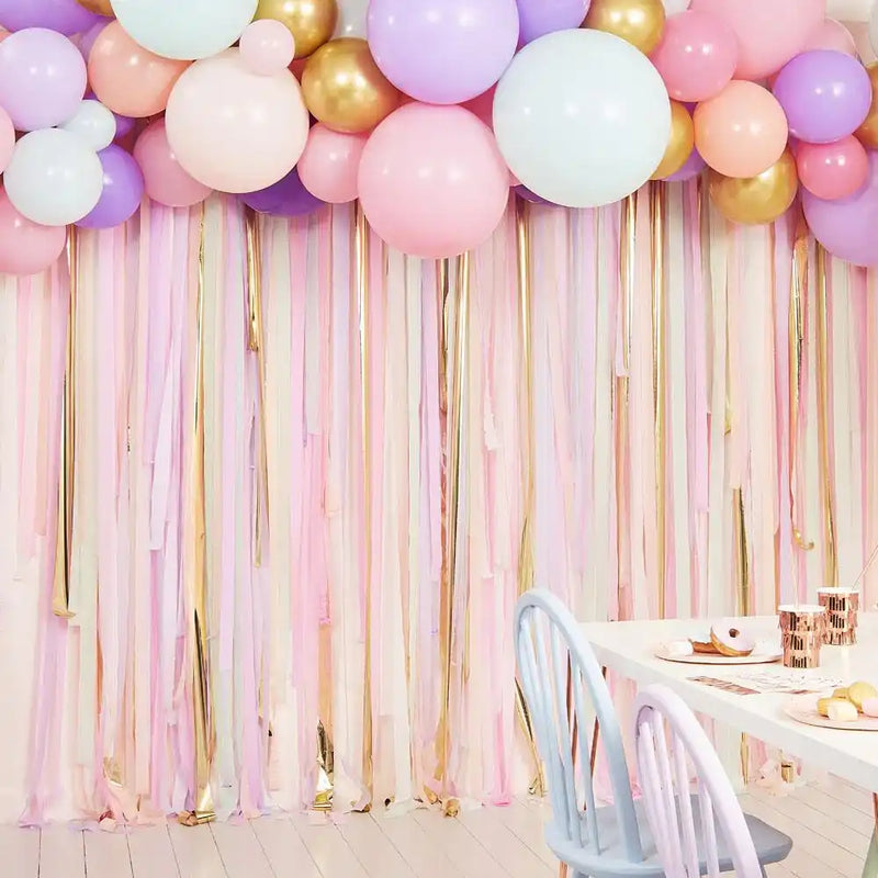 Pastel Gold Streamer & Balloon Backdrop Personalised Balloons