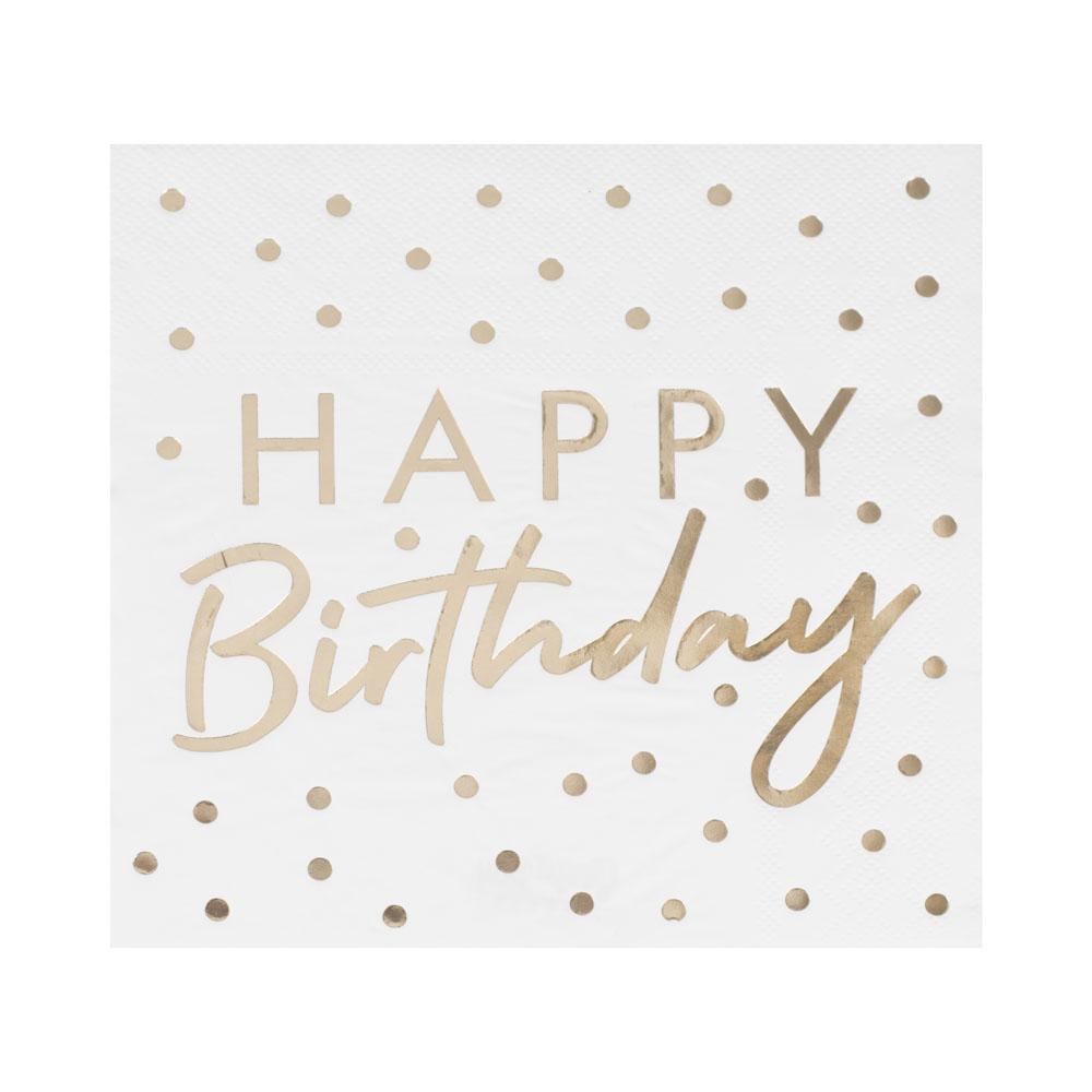 Gold Foiled Happy Birthday Napkins (x16) Metallic Gold
