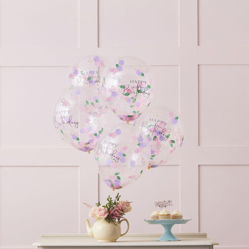 Floral Happy Birthday Confetti Balloons (x5)