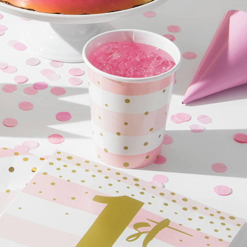 Pink & Gold Celebration Paper Cups (x8)