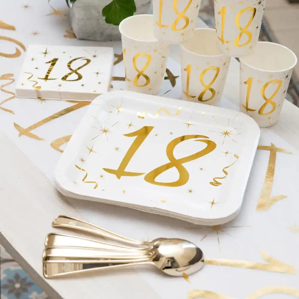 18th Birthday White & Gold Sparkle Plates (x10) Milestone
