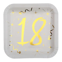 18th Birthday White & Gold Sparkle Plates (x10) Milestone