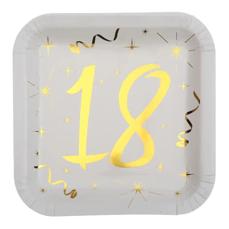 18th Birthday White & Gold Sparkle Plates (x10) Milestone