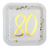 80th Birthday White & Gold Sparkle Plates (x10) Milestone