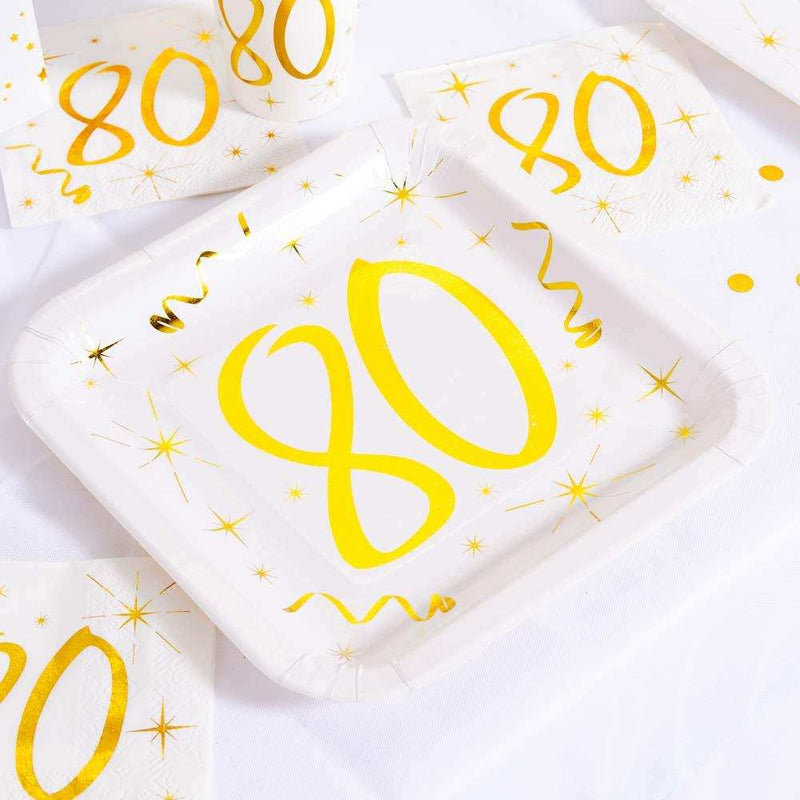 80th Birthday White & Gold Sparkle Plates (x10) Milestone