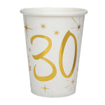 30th Birthday White & Gold Sparkle Cups (x10)