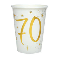 70th Birthday White & Gold Sparkle Cups (x10) Milestone