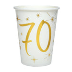 70th Birthday White & Gold Sparkle Cups (x10)