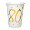 80th Birthday White & Gold Sparkle Cups (x10) Milestone