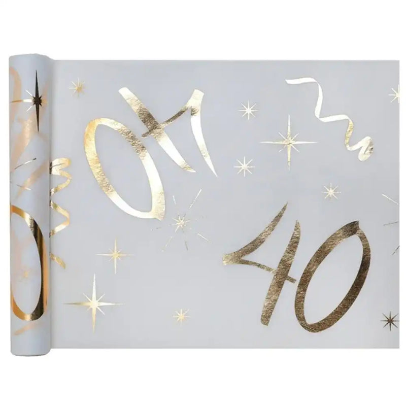 40th Birthday White & Gold Sparkle Table Runner Milestone