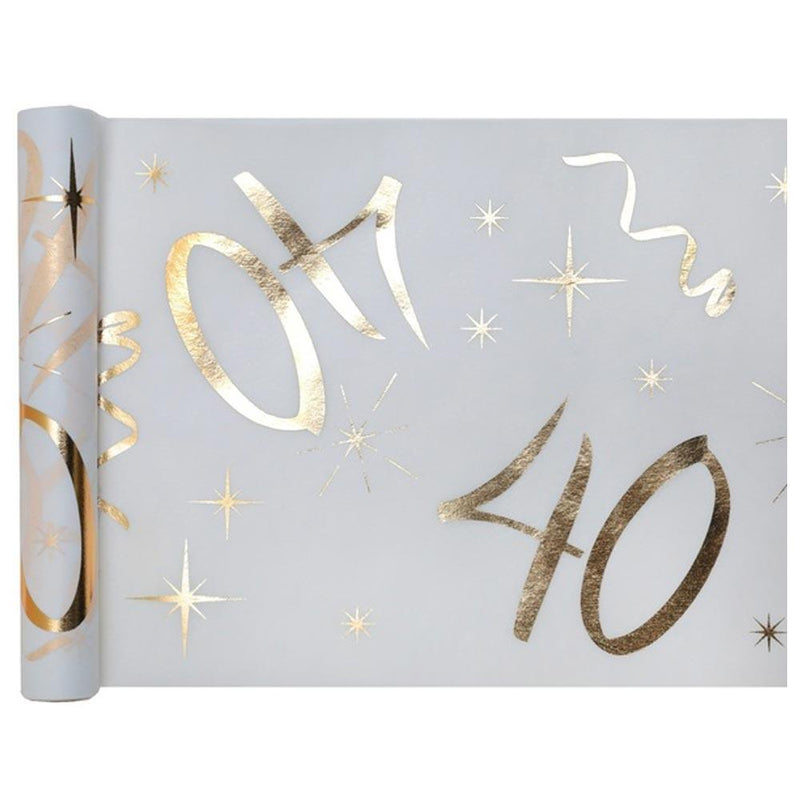 40th Birthday White & Gold Sparkle Table Runner