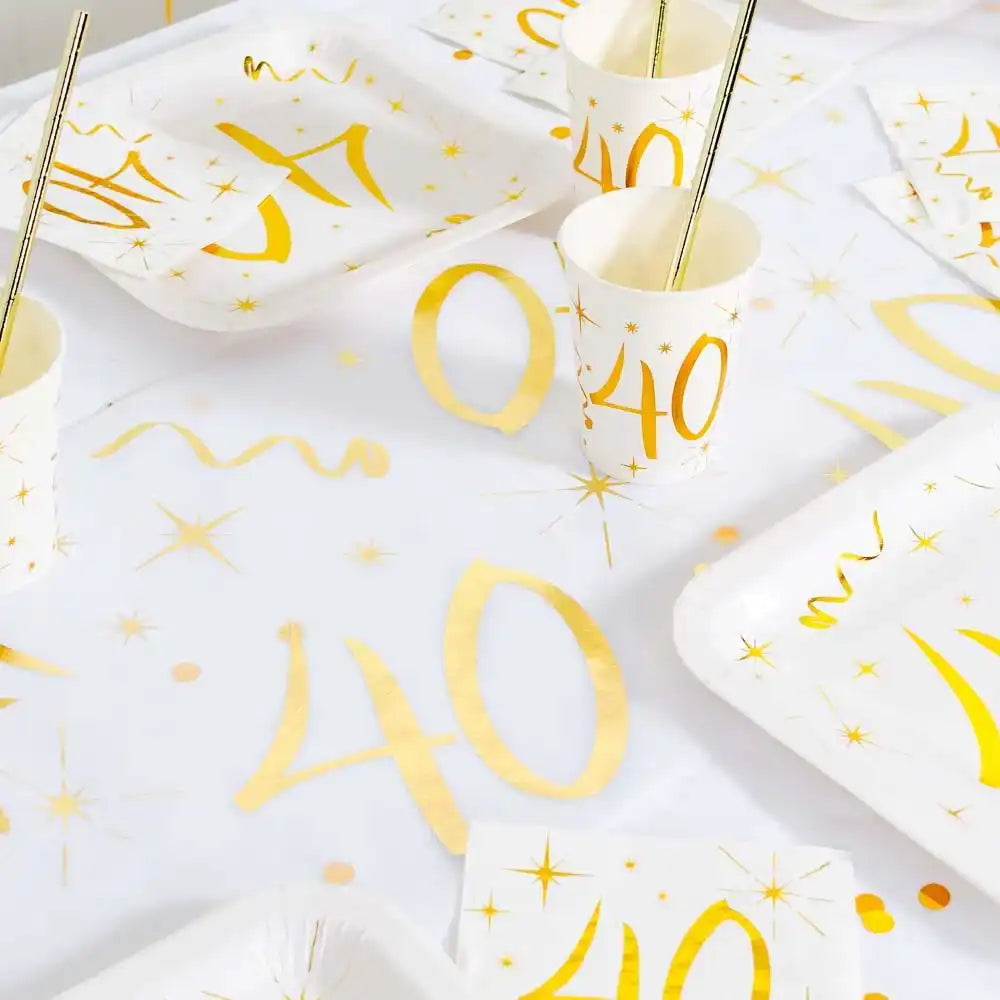 40th Birthday White & Gold Sparkle Table Runner Milestone