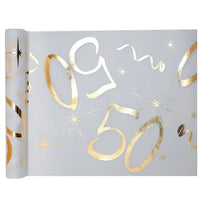 50th Birthday White & Gold Sparkle Table Runner Milestone