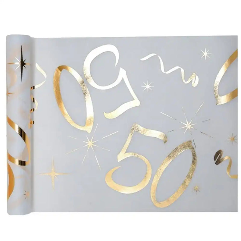 50th Birthday White & Gold Sparkle Table Runner Milestone