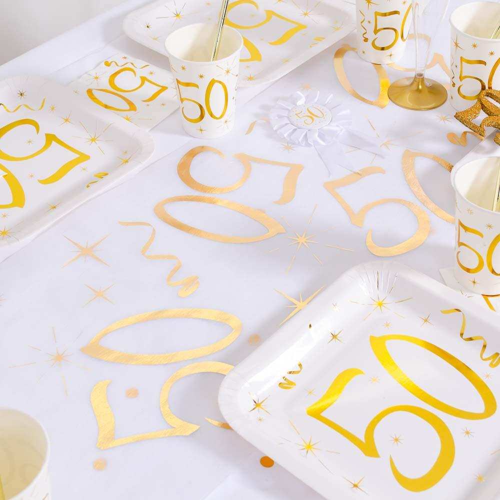 50th Birthday White & Gold Sparkle Table Runner Milestone
