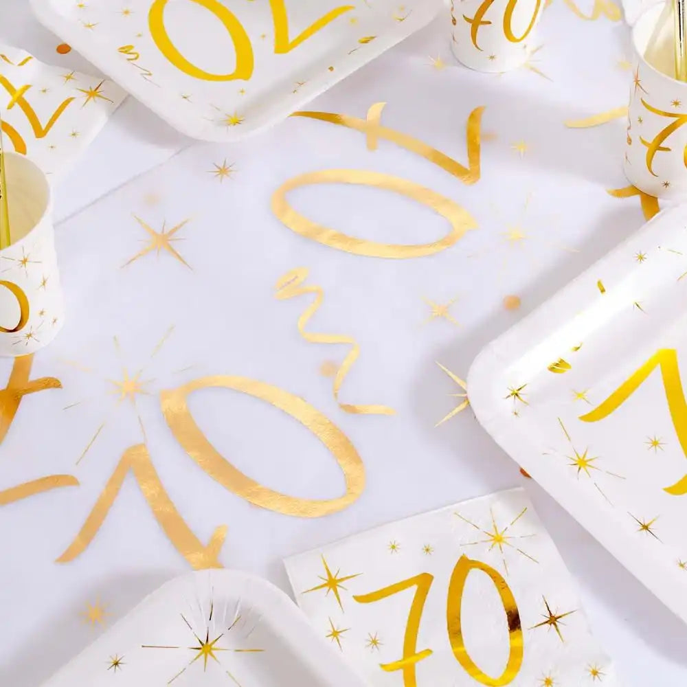 70th Birthday White & Gold Sparkle Table Runner Milestone