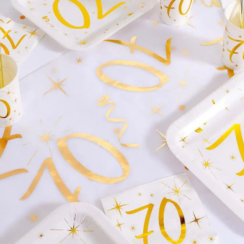 70th Birthday White & Gold Sparkle Table Runner Milestone