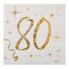 80th Birthday White & Gold Sparkle Napkins (x20) Milestone