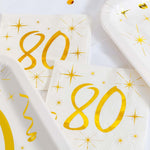 80th Birthday White & Gold Sparkle Napkins (x20)