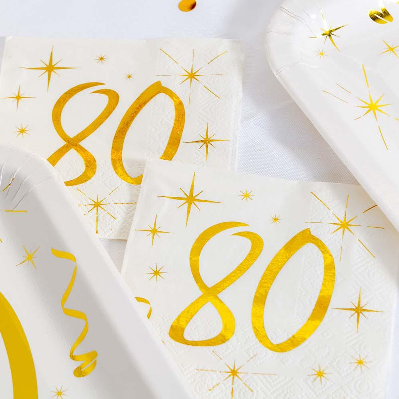 80th Birthday White & Gold Sparkle Napkins (x20)