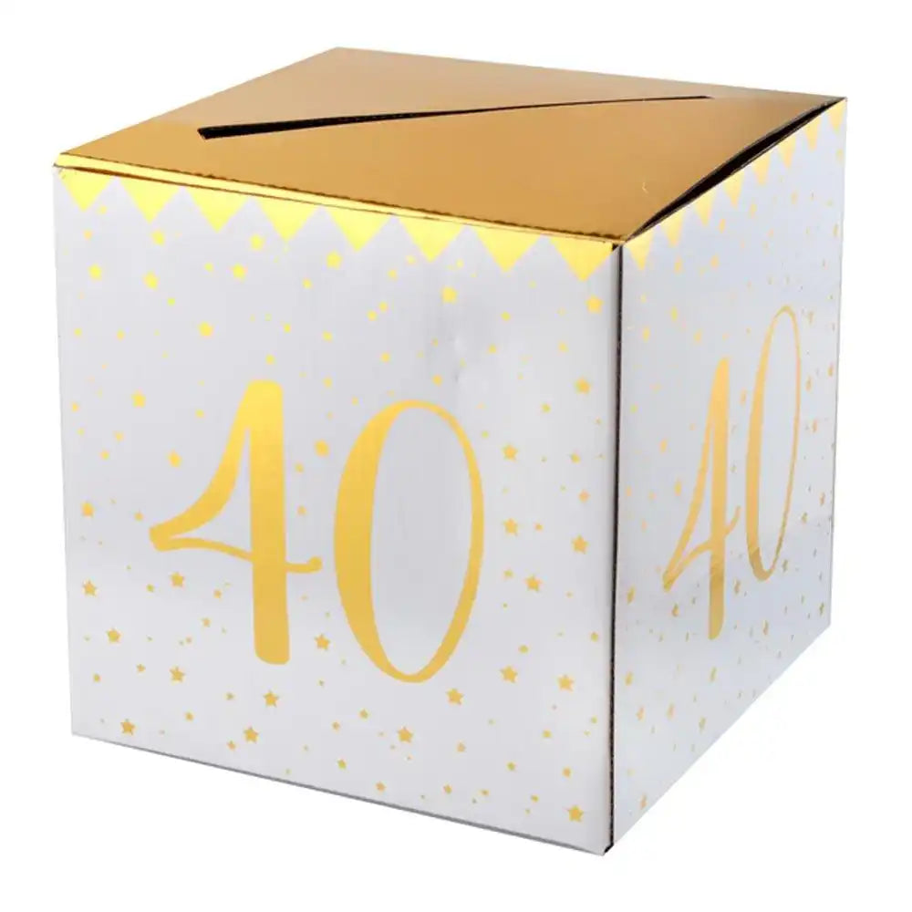 40th Birthday White & Gold Sparkle Card Box Milestone