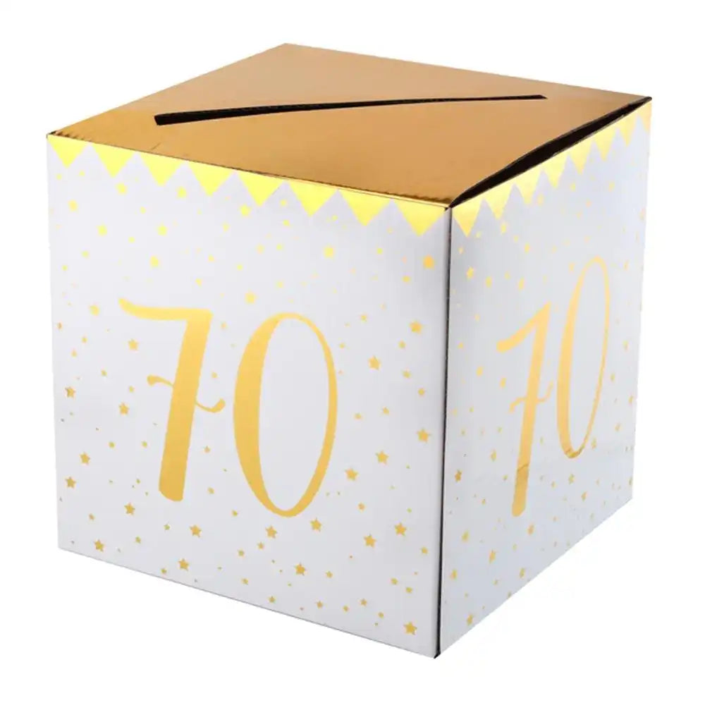 70th Birthday White & Gold Sparkle Card Box Sale