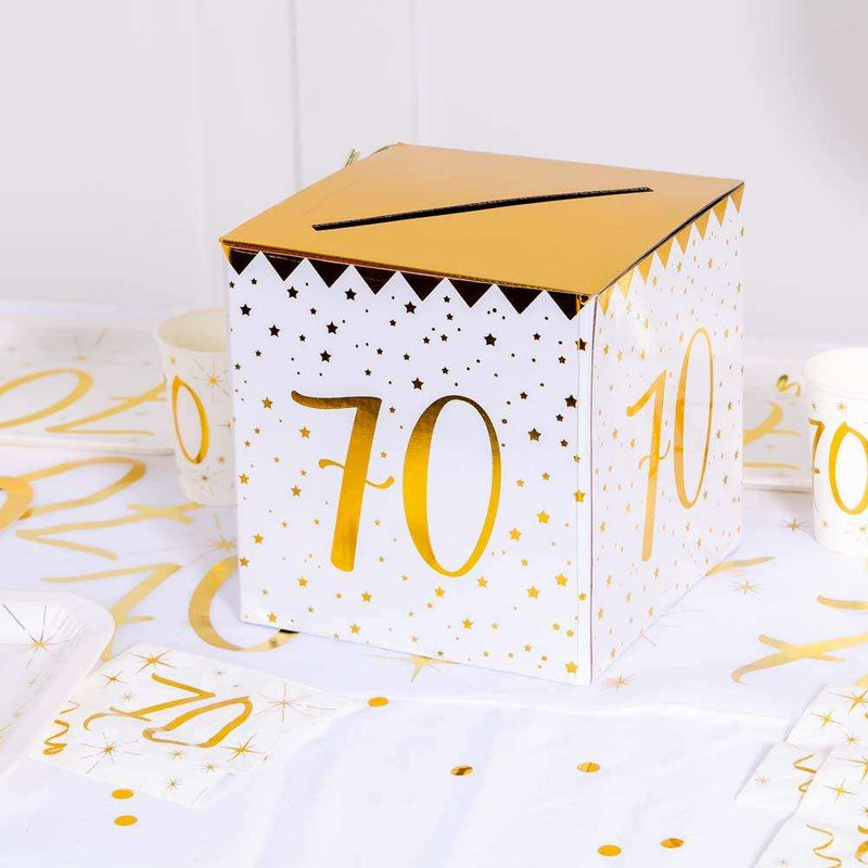 70th Birthday White & Gold Sparkle Card Box Sale