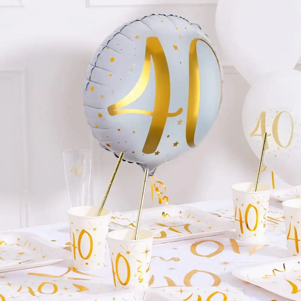 40th Birthday White Foil Balloon Milestone