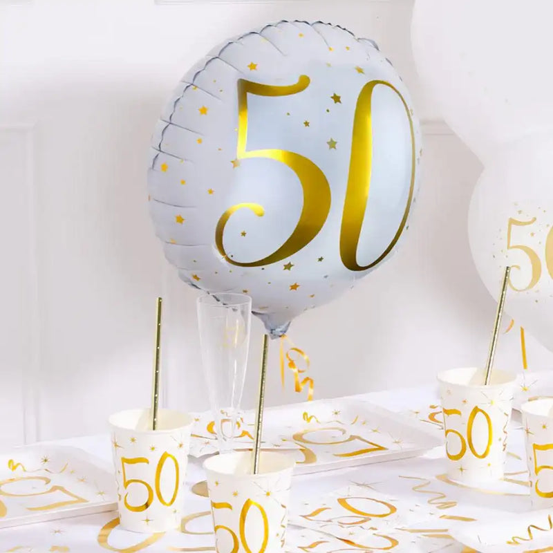 50th Birthday White Foil Balloon Milestone