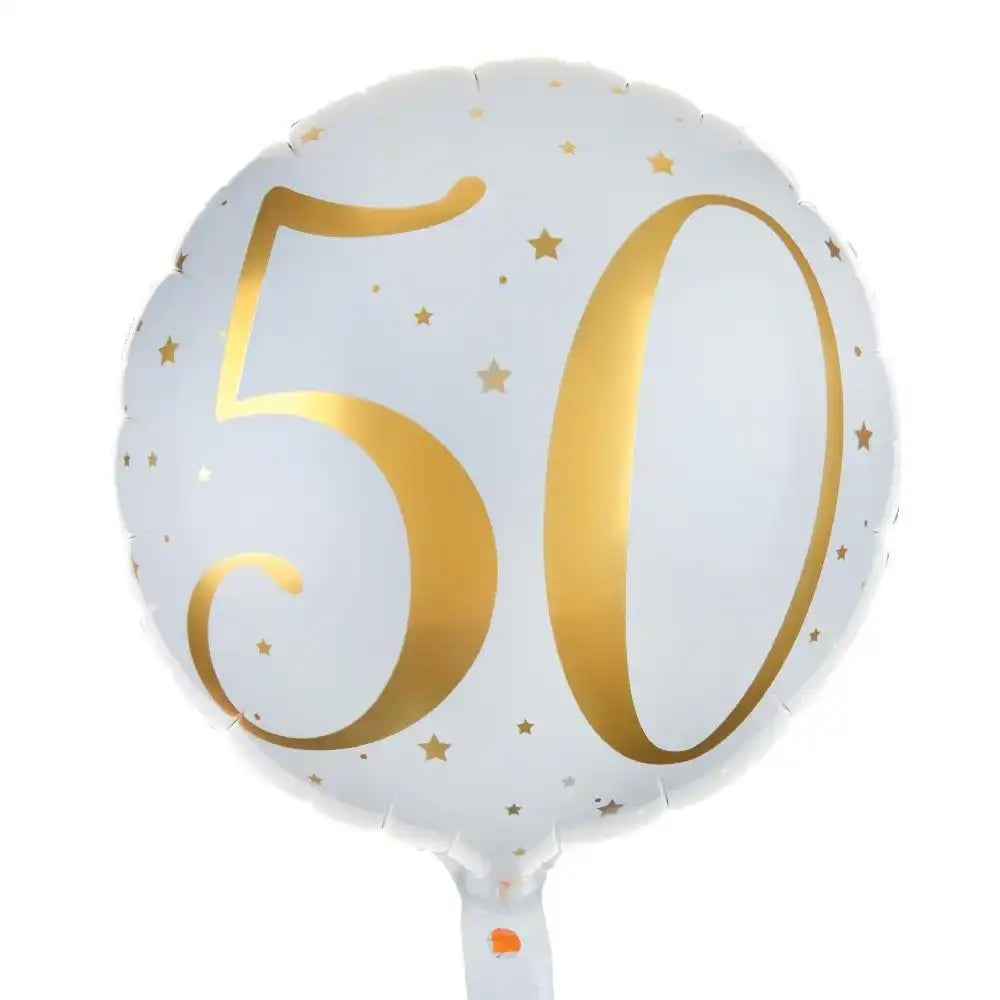 50th Birthday White Foil Balloon Milestone