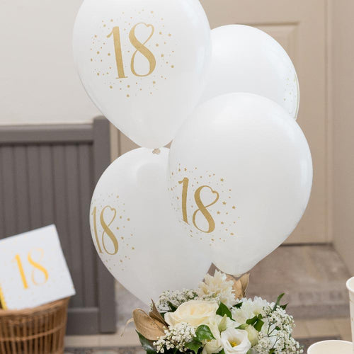 18th Birthday White & Gold Sparkle Latex balloon (x8)