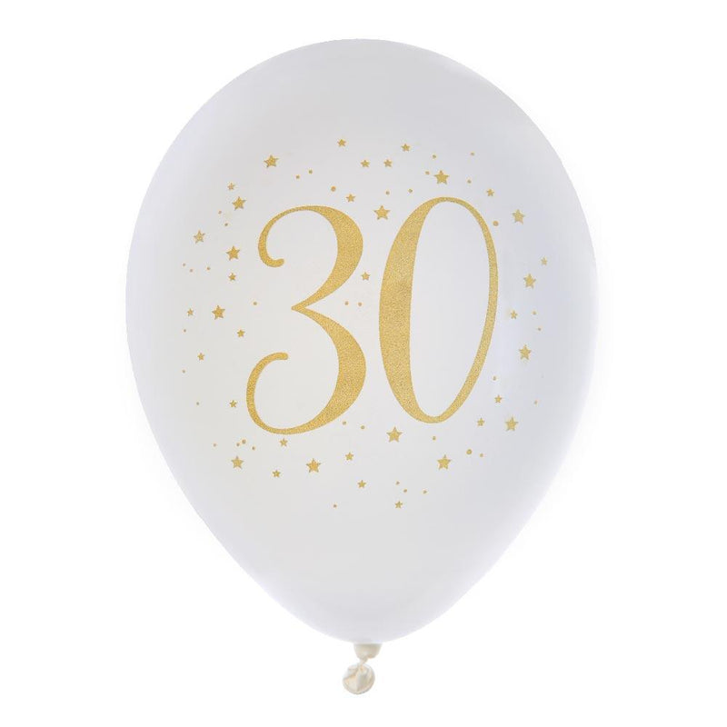 30th Birthday White & Gold Sparkle Latex balloon (x8)