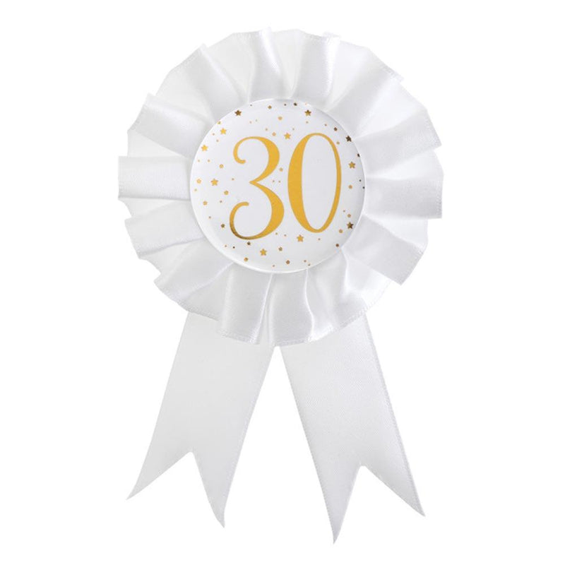 30th Birthday White & Gold Sparkle Rosette