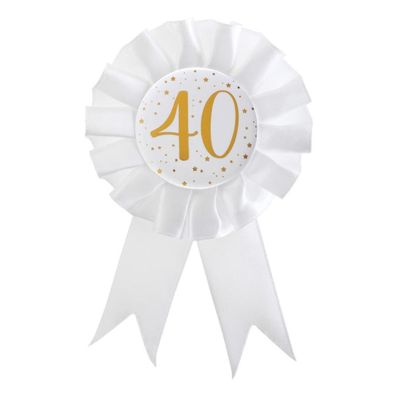 40th Birthday White & Gold Sparkle Rosette