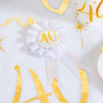 40th Birthday White & Gold Sparkle Rosette