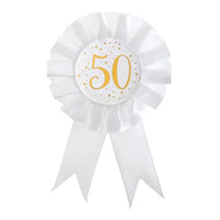 50th Birthday White & Gold Sparkle Rosette Milestone