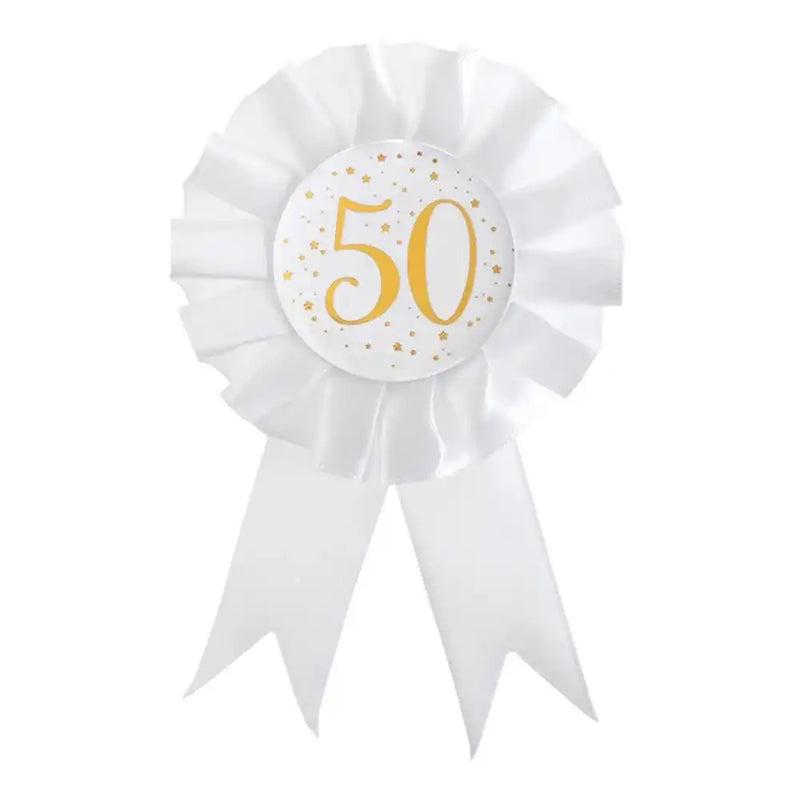 50th Birthday White & Gold Sparkle Rosette Milestone