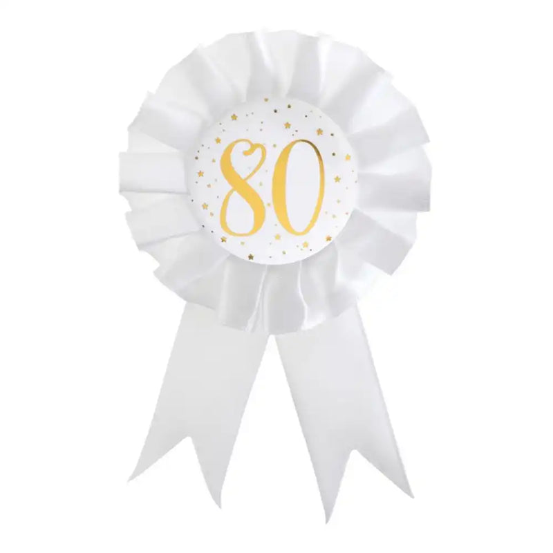 80th Birthday White & Gold Sparkle Rosette Milestone