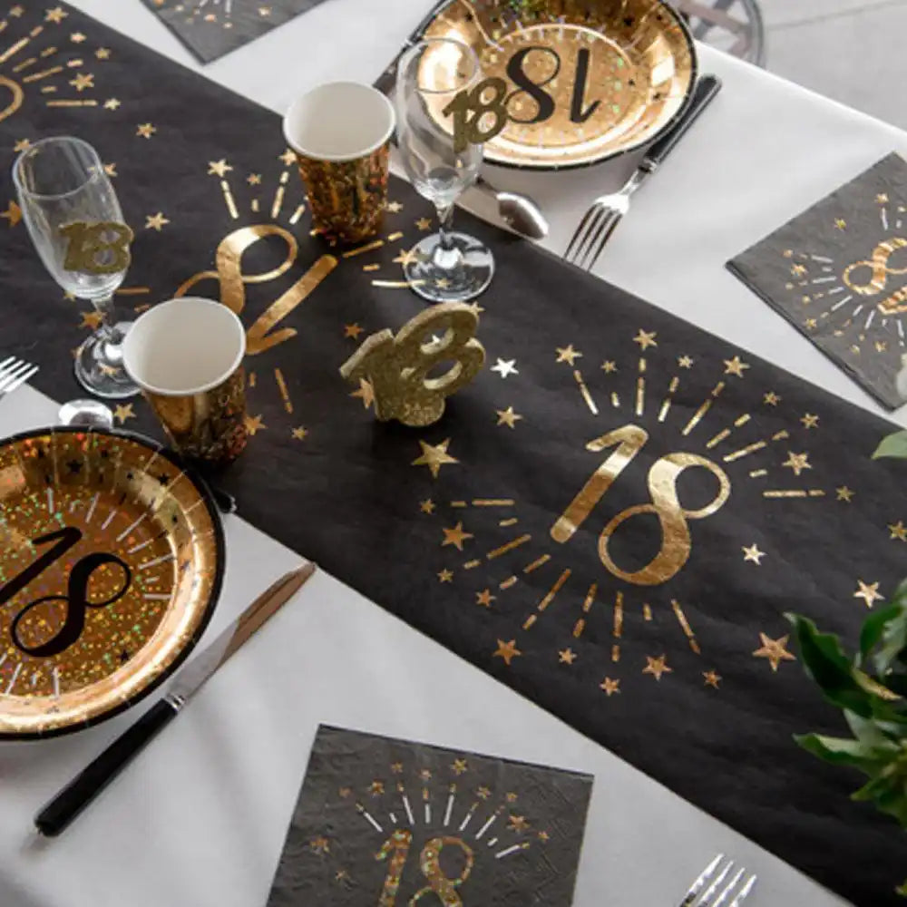 18th Birthday Black & Gold Sparkle Table Runner Milestone