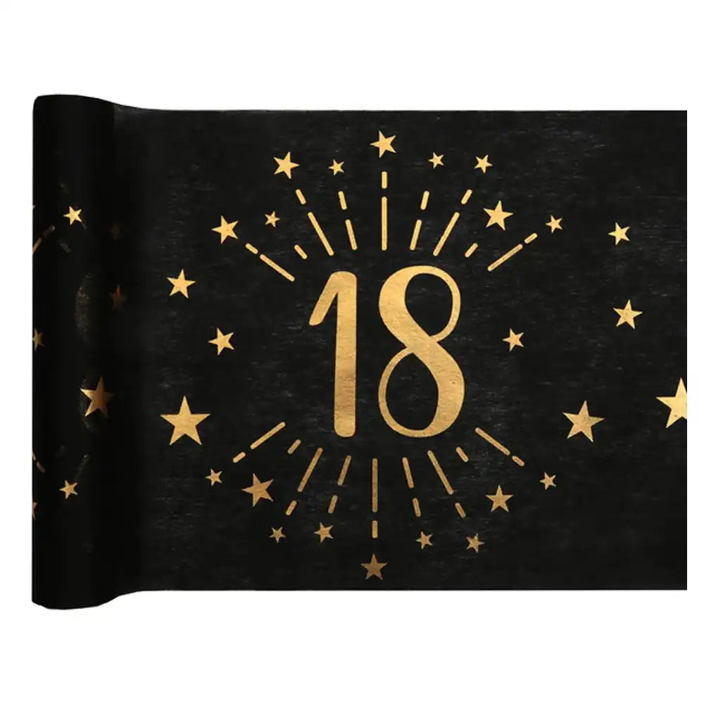 18th Birthday Black & Gold Sparkle Table Runner Milestone