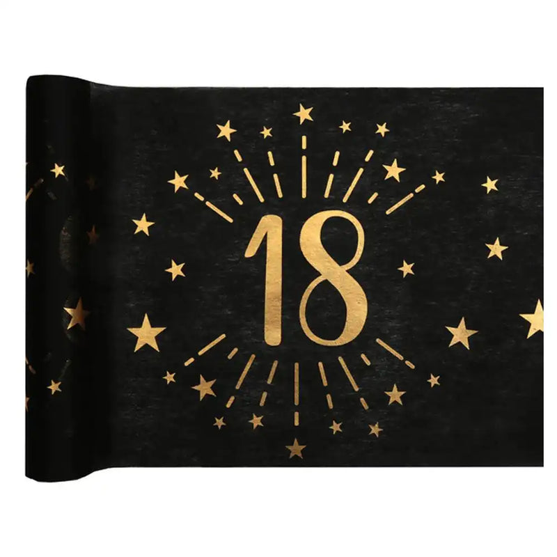 18th Birthday Black & Gold Sparkle Table Runner Milestone