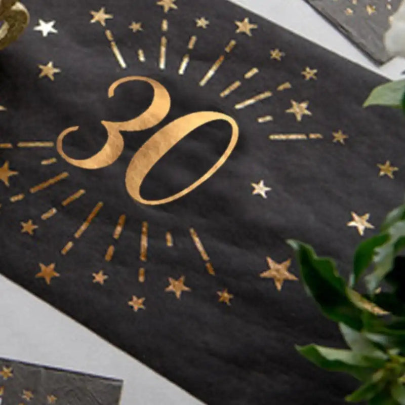 30th Birthday Black & Gold Sparkle Table Runner Milestone