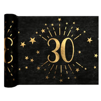 30th Birthday Black & Gold Sparkle Table Runner Milestone