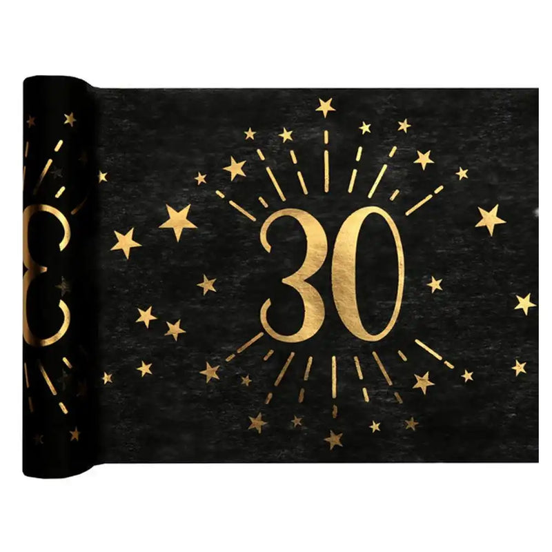 30th Birthday Black & Gold Sparkle Table Runner Milestone