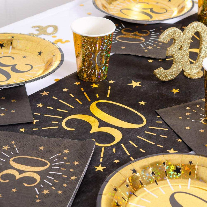 30th Birthday Black & Gold Sparkle Table Runner Milestone